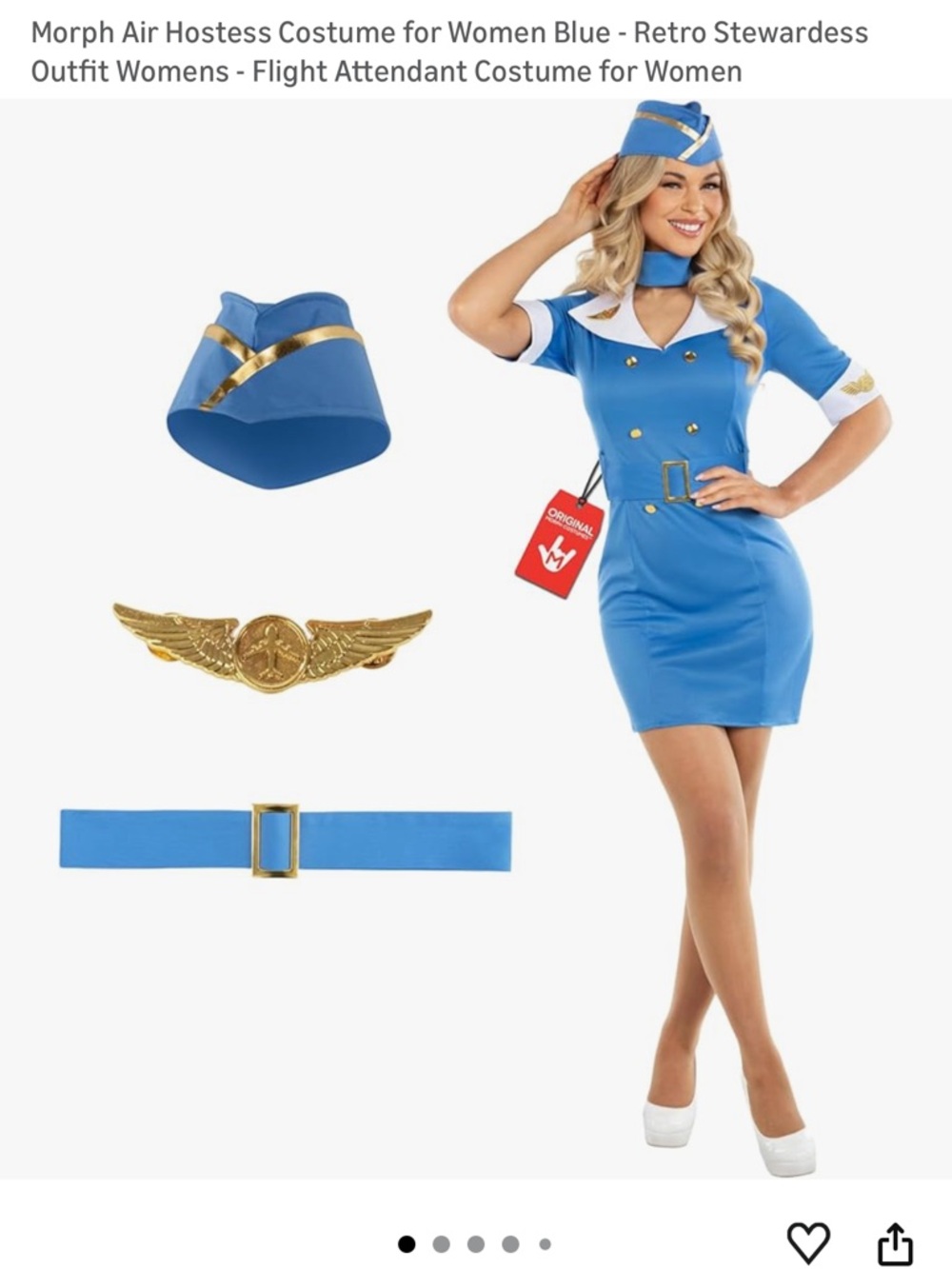 Morphe Retro Blue Flight Attendant Mini Dress with Gold Accents
